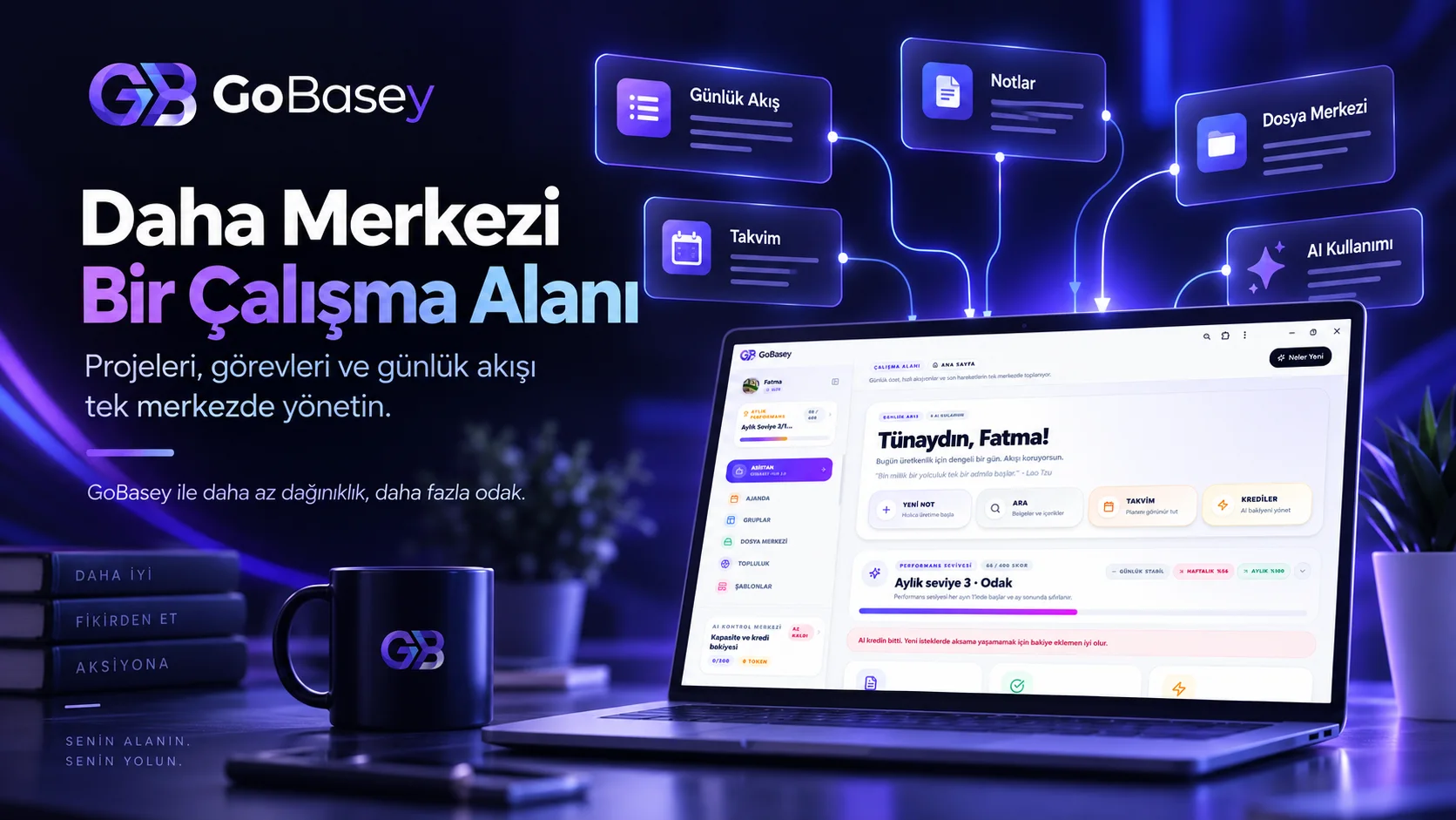 **GoBasey merkezi çalışma alanında proje, görev, ekip ve günlük iş akışının tek ekranda yönetilmesini gösteren arayüz.**